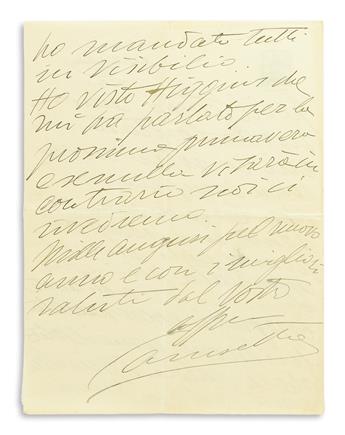 CARUSO, ENRICO. Autograph Letter Signed, Carusetto, to Sybil Seligman, in Italian,